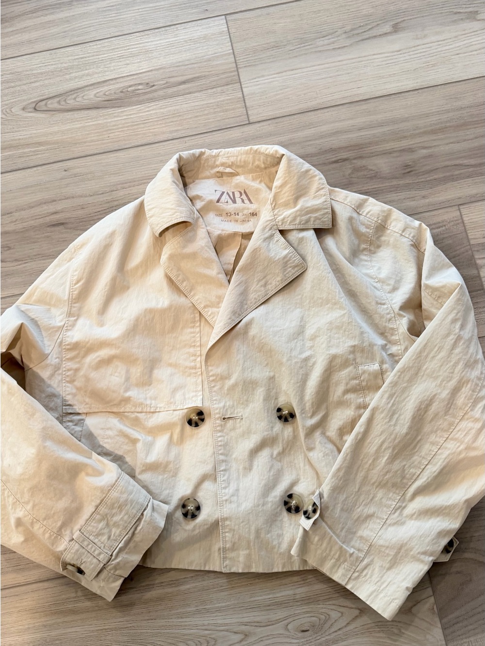 ZARA Men's Cream Double-Breasted Trench Jacket